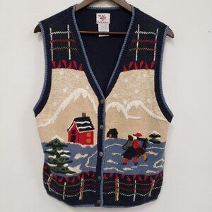 Vintage Nut Cracker Womens Embroidered Sweater Vest Size L Cabin Cottagecore